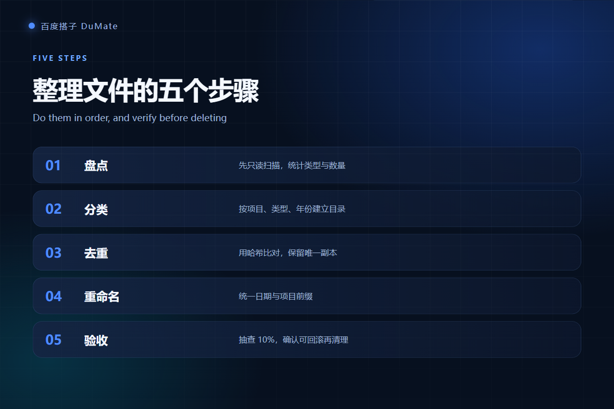 AI自动整理文件 five step workflow