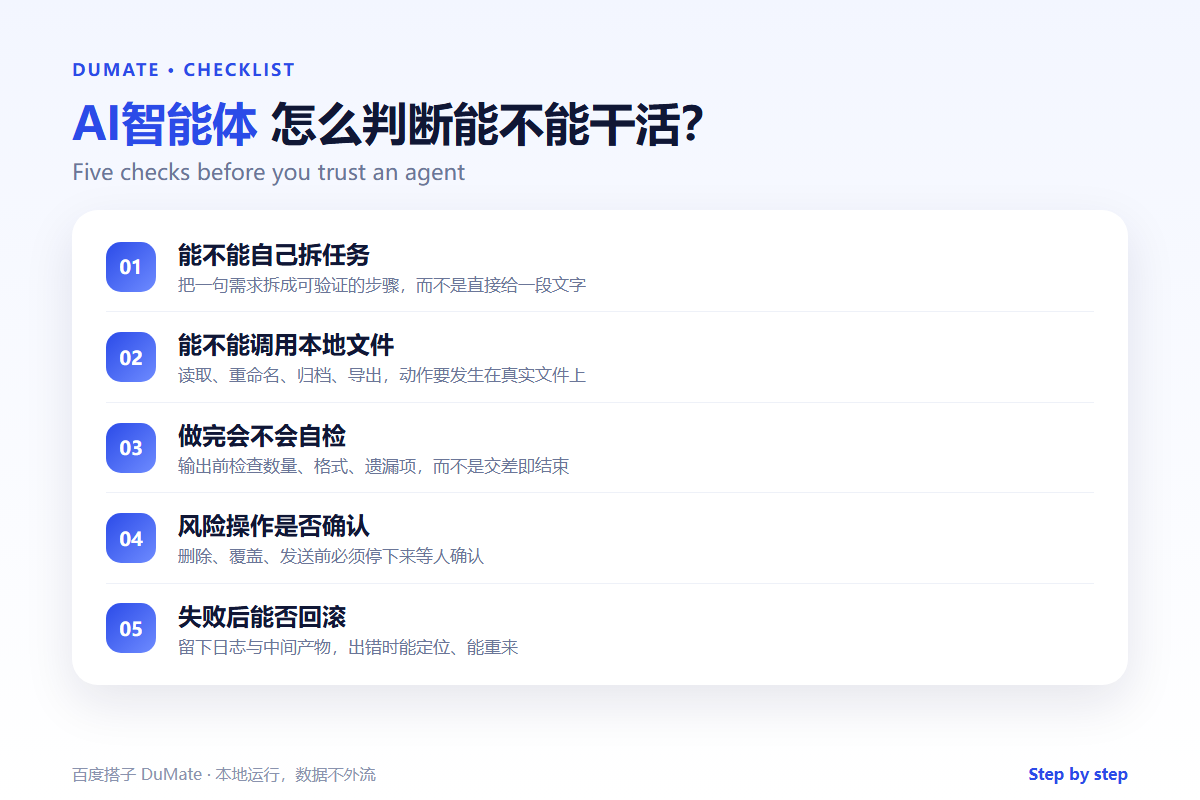 AI智能体 checklist: five checks before you trust an agent