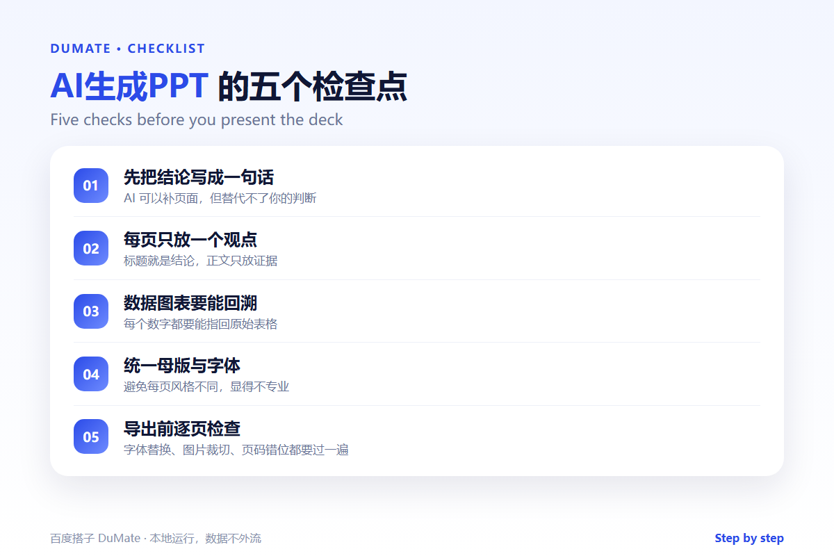 AI生成PPT checklist: five checks before you present