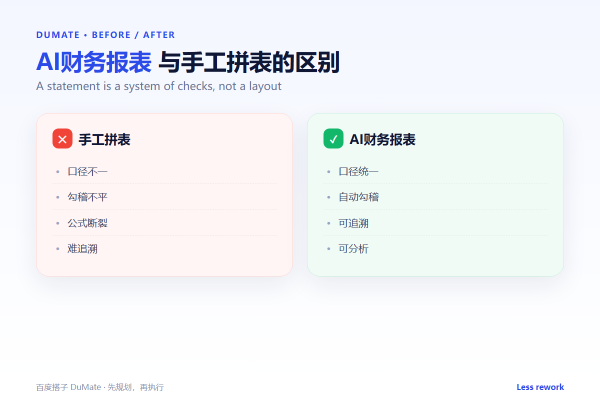 AI财务报表 workflow summary: five steps and a checklist