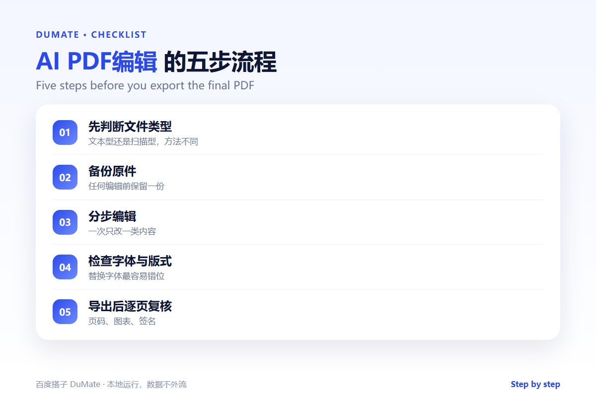 AI PDF编辑 checklist: file type, backup and page review