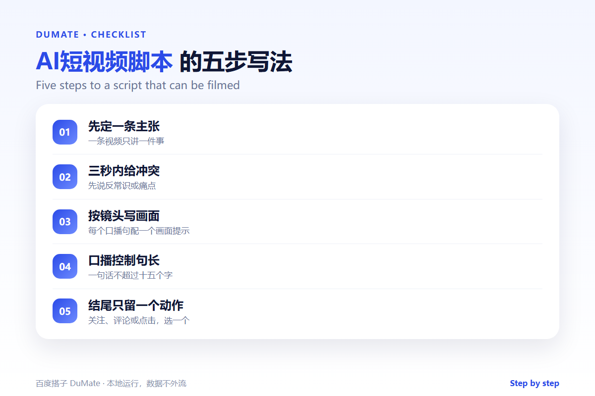 AI短视频脚本 checklist: hook, three beats and one action