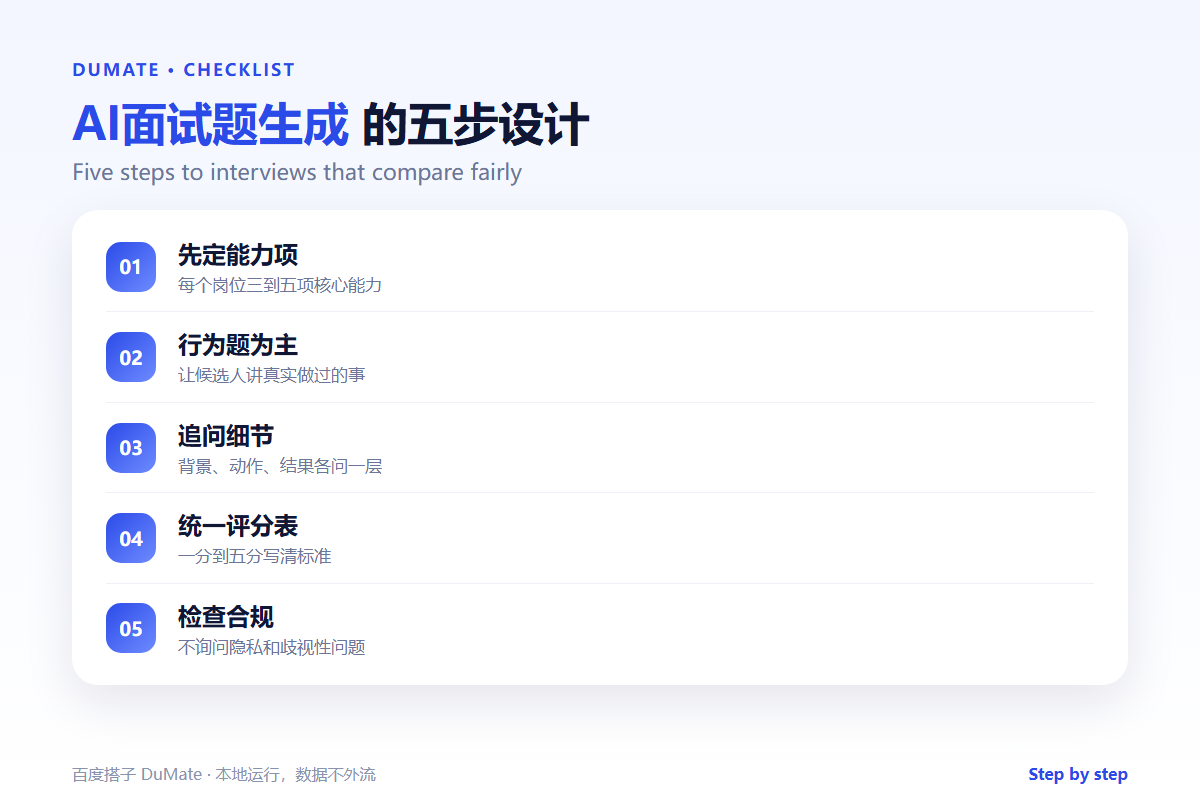 AI面试题生成 checklist: capabilities, probes, rubric and compliance
